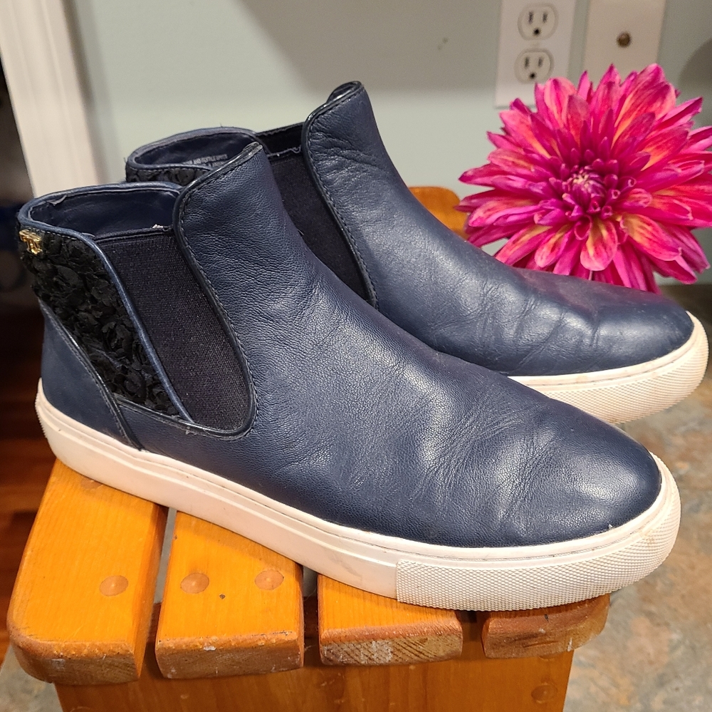 Tory Burch Rosette High Top Sneaker Blue Leather